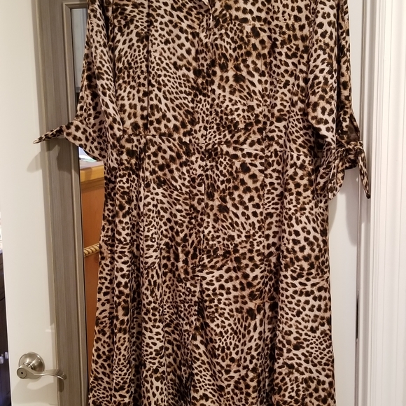 Calvin Klein Animal Cheetah Print Dress Sz 16w Tie Sleeves - Picture 3 of 6